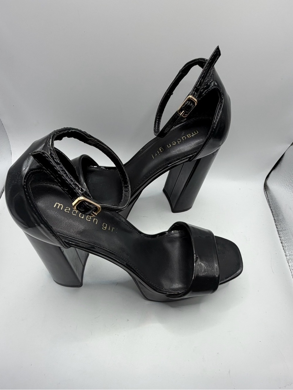 Madden Girl Omega Black Platform Block Heel Sandals Size 8M